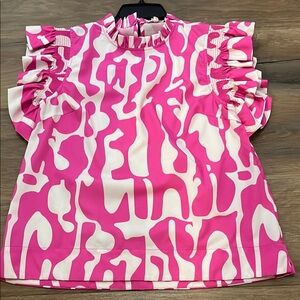 Pink and White Ruffle Sleeve Top